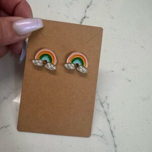 Rainbow Pearl Cloud Stud Earrings - Pink, Orange, Green